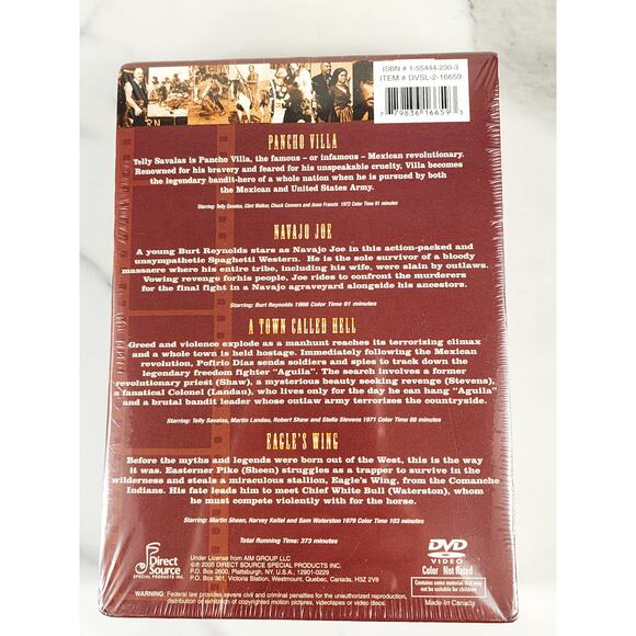 Movie Wild West Box New Sealed 2 Dvd's 4 Movies Pancho Villa Burt Reynolds - Picture 4 of 11